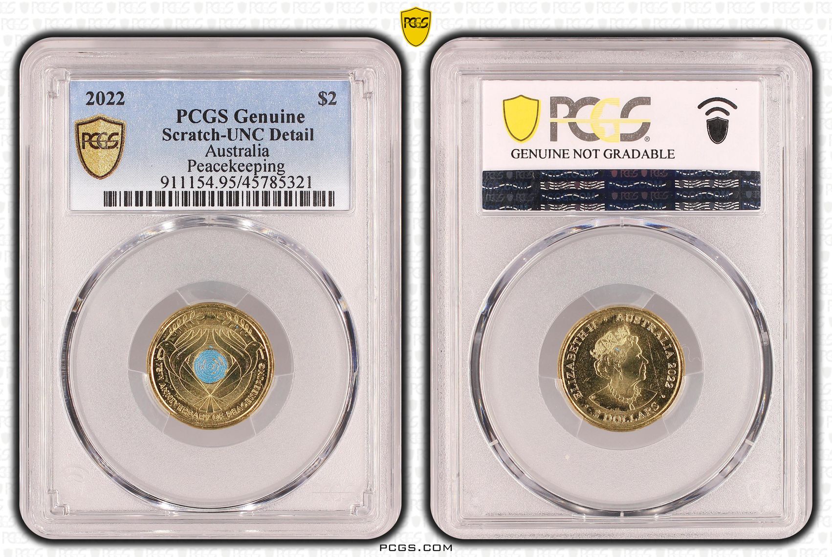 Elizabeth II, Peacekeeping, Two Dollar, 2022, PCGS Genuine - UNC Details (95 - Scratch)