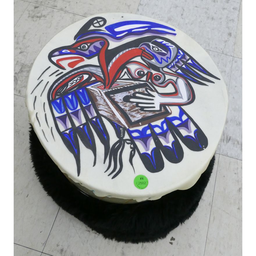 Vintage NW Coast Painted Drum 13'' Diameter