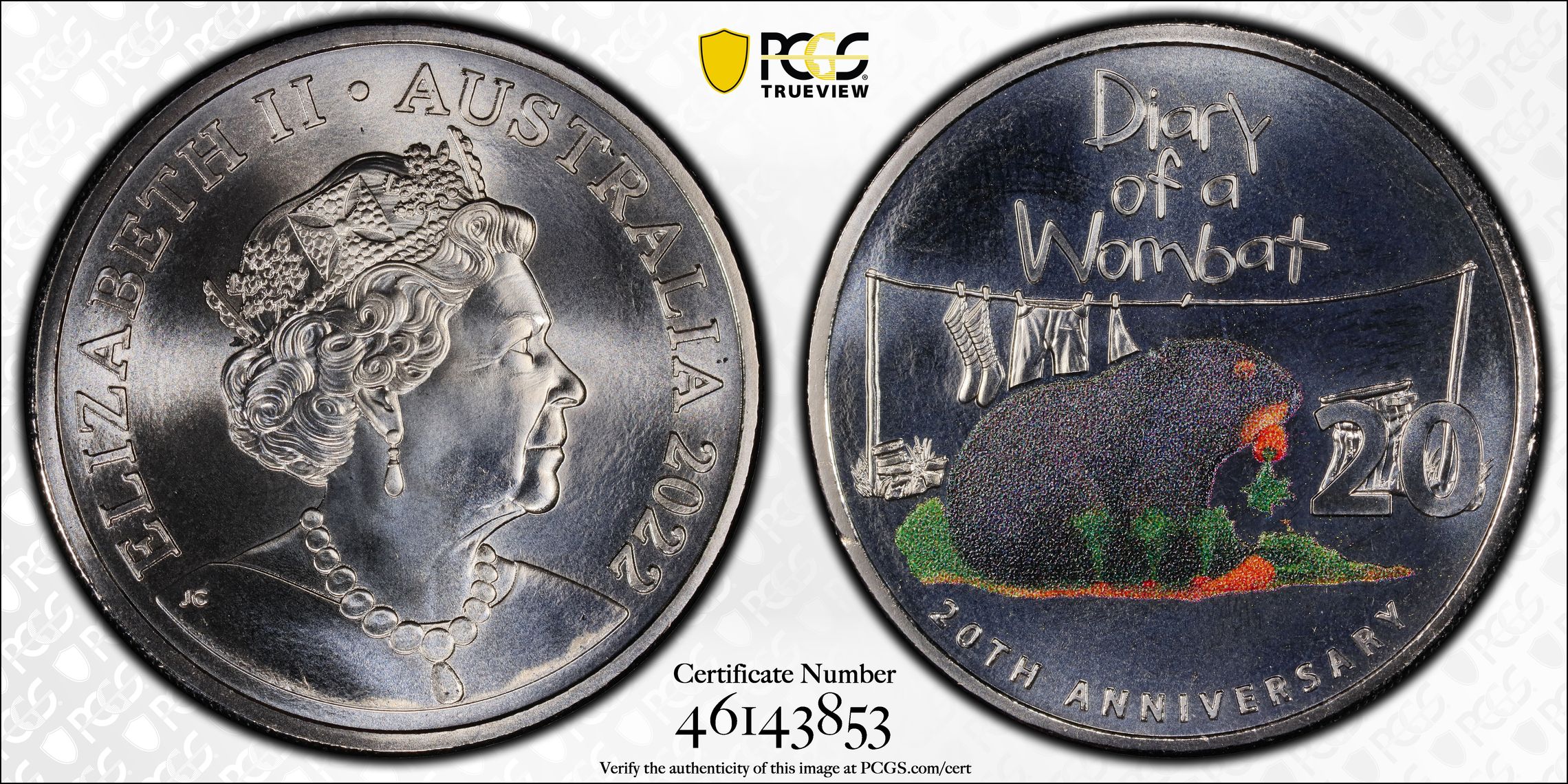 337 · Diary of a Wombat, Twenty Cent, 2022, PCGS MS69