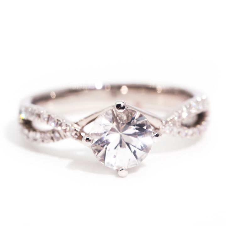White Sapphire & Diamond Platinum Ring