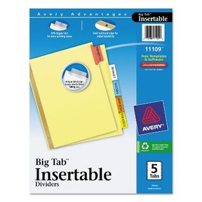 AVERY INSERTABLE BIG TAB DIVIDERS 5-TAB LETTER 11109,6 PCS