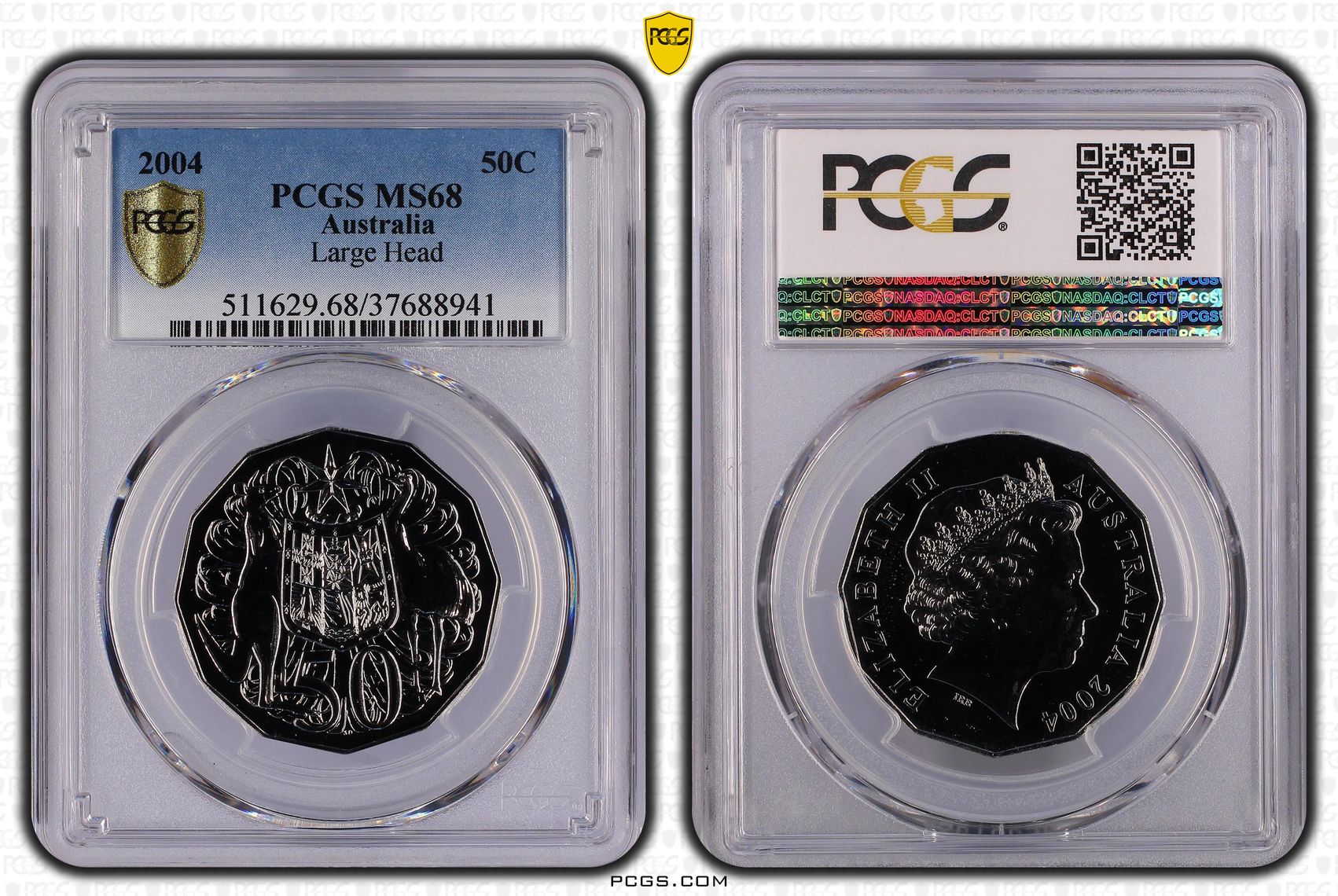 Elizabeth II, Large Head, Fifty Cent, 2004, PCGS MS68