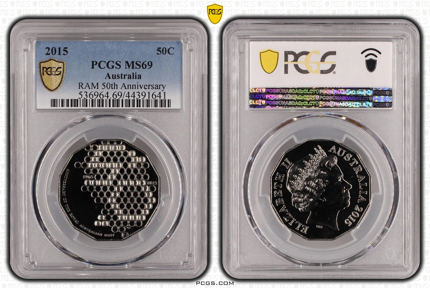 2015 Australia Fifty Cent, 50c RAM 50th Anniversary PCGS - MS69 POP 14/0 -641