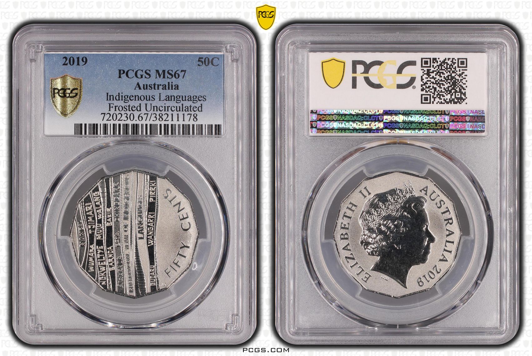 Elizabeth II, Indigenous Languages Frosted Uncirculated, Fifty Cent, 2019, PCGS MS67