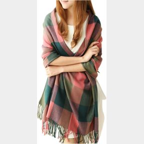 WANDER AGIO WOMEN'S FASHION LONG SHAWL BIG GRID WINTER WARM LATTICE LARGE SCARF