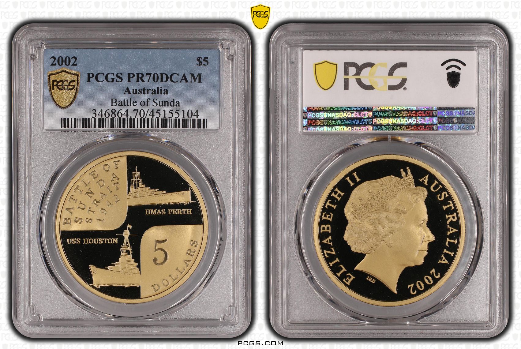 Battle of Sunda Strait, POP 7/0, Five Dollar, 2002, PCGS PR70DCAM