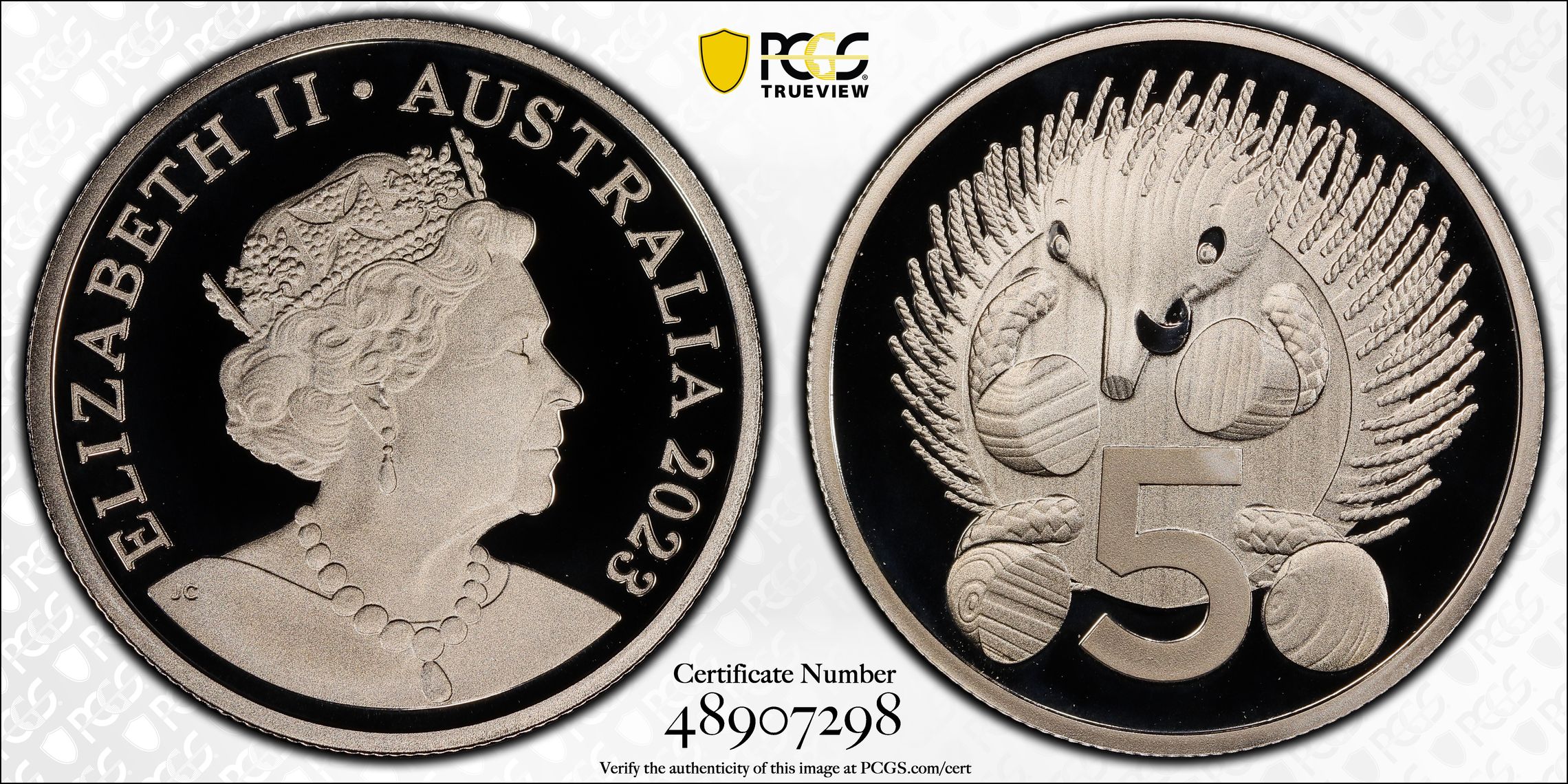 Elizabeth II, Wooden Echidna - Baby Set, Five Cent, 2023, PCGS PR70DCAM
