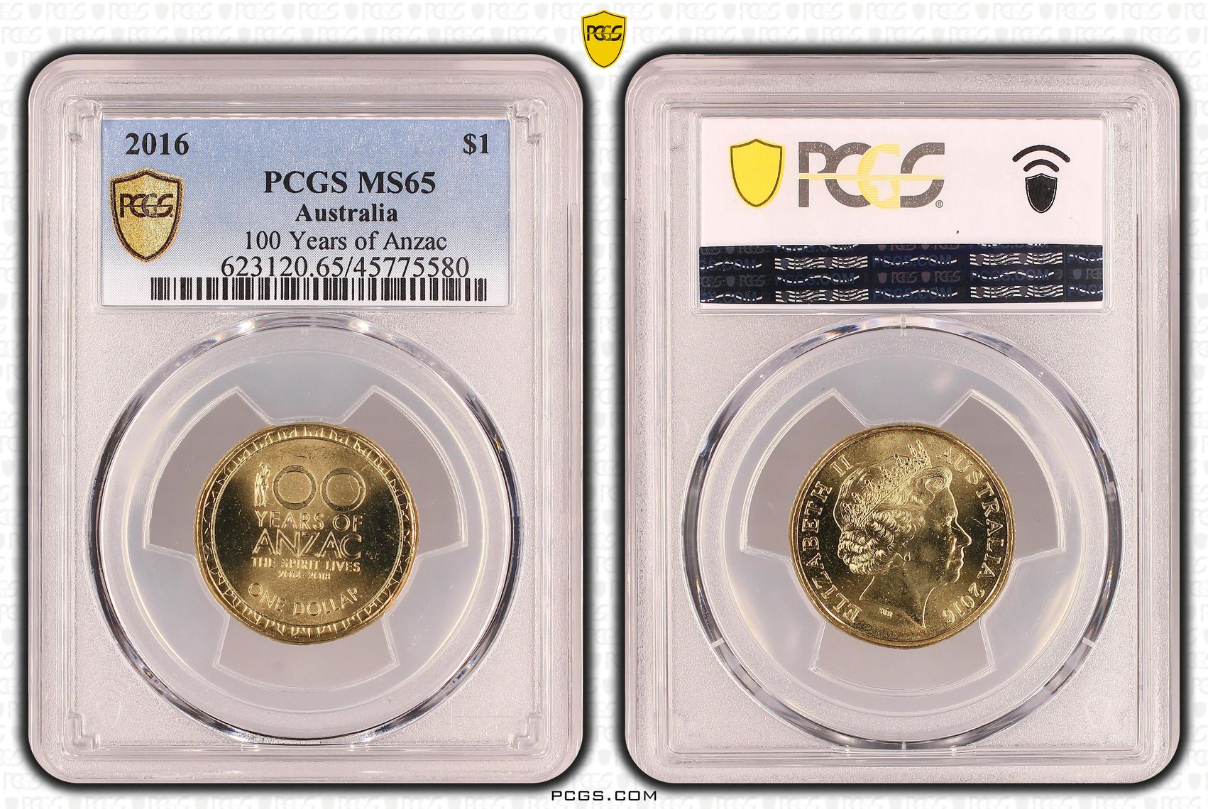 100 Years of Anzac, One Dollar, 2016, PCGS MS 65