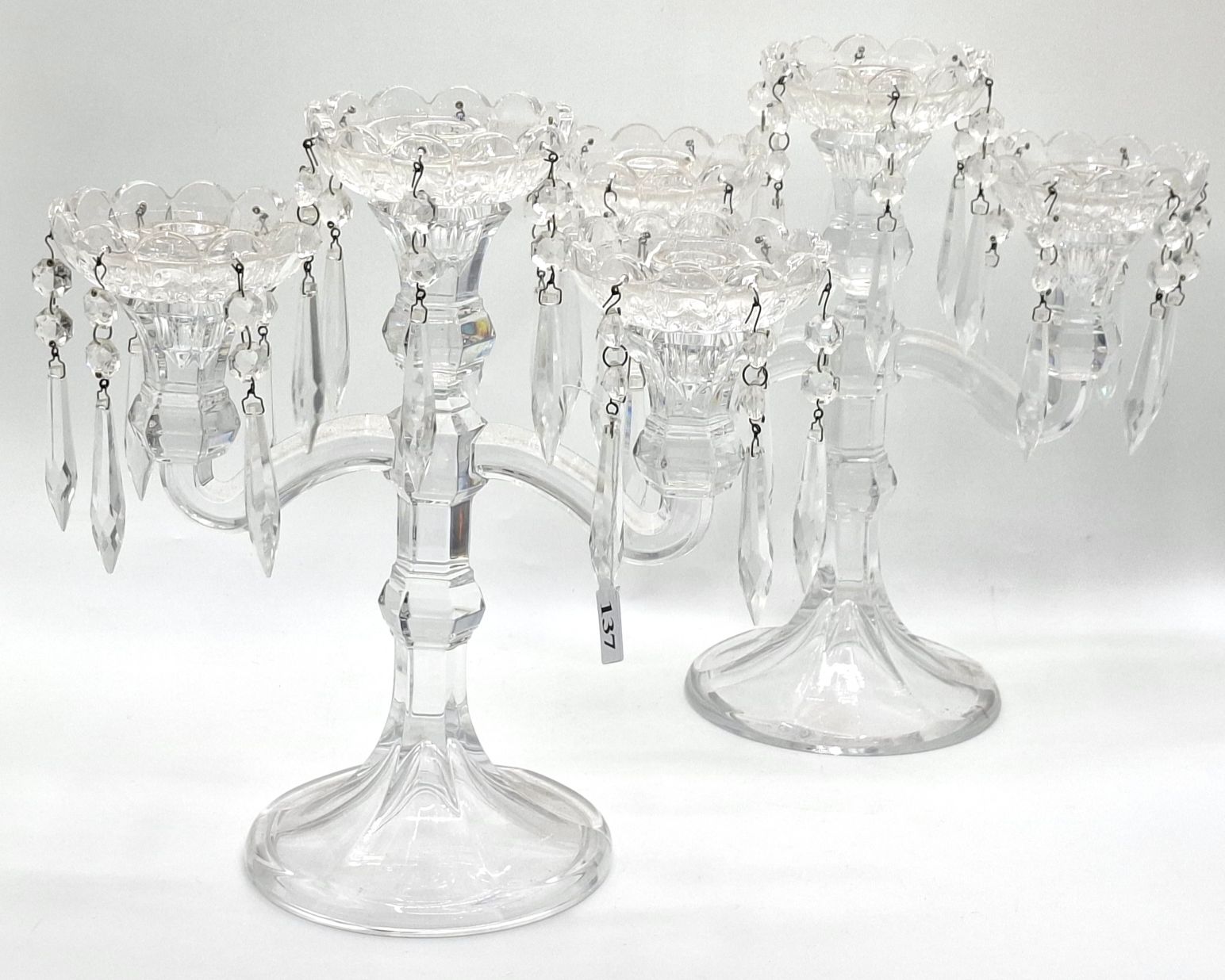 137 · A PAIR OF CRYSTAL CANDLE STICKS