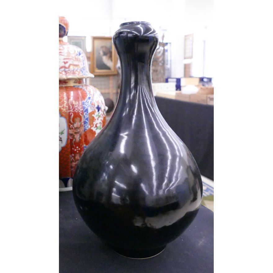 Chinese Black Monochrome Garlic Vase- 15''
