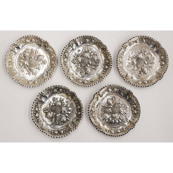 5pc Ornate German Silver Repousse Small Dishes