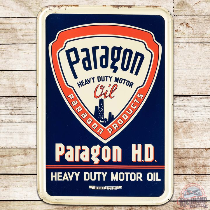 Paragon HD Heavy Duty Motor Oil Embossed SS Tin Sign w/ Logo
