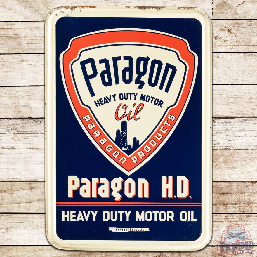 Paragon HD Heavy Duty Motor Oil Embossed SS Tin Sign w/ Logo