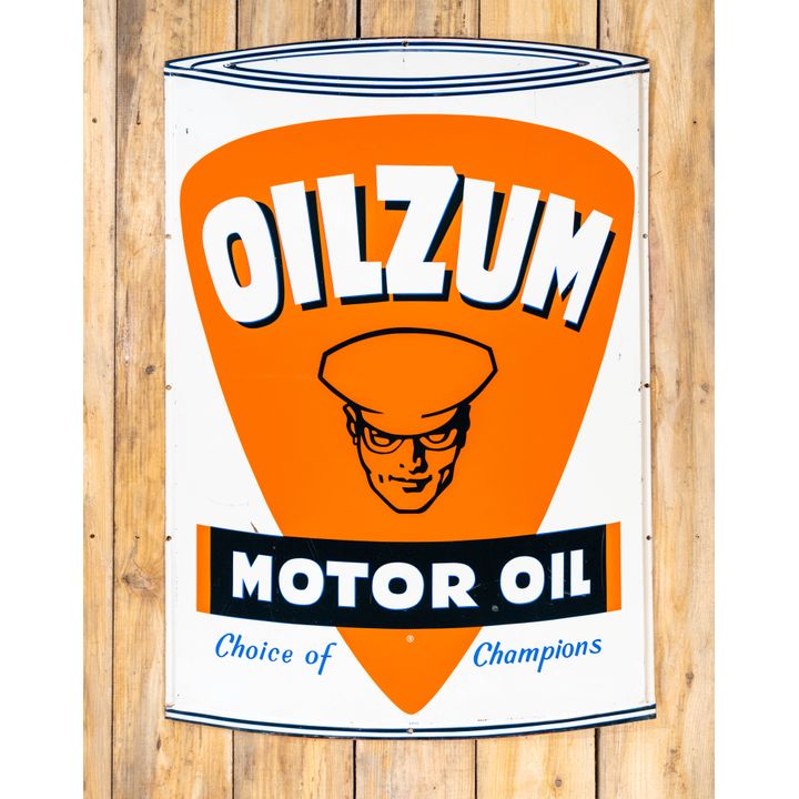 Oilzum Motor Oil "Choice of Champions" w/ Logo Single Sided Embossed Metal Sign TAC 8.5