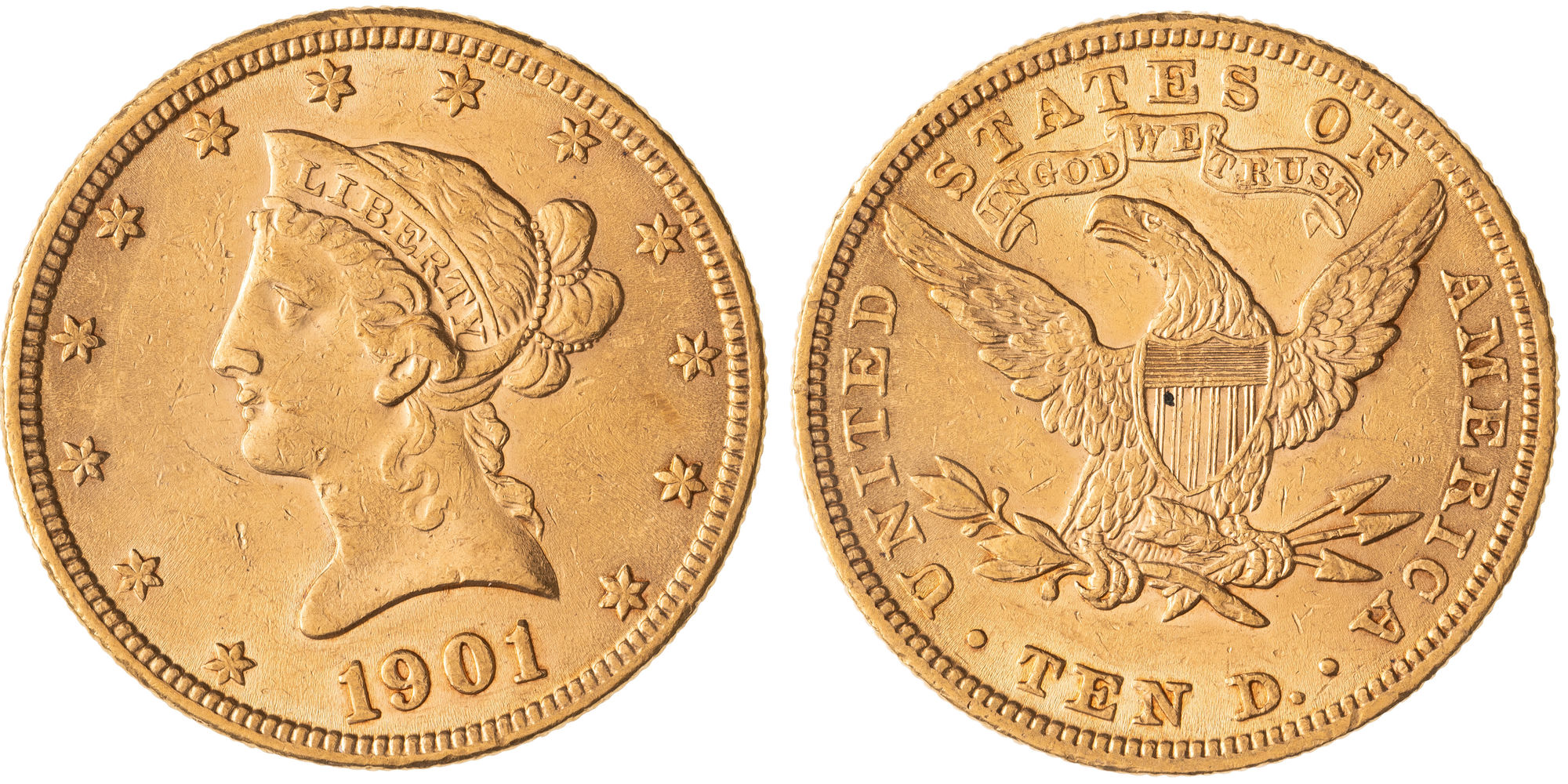 United States, Liberty (coronet) Head, Ten Dollars, 1901, VF