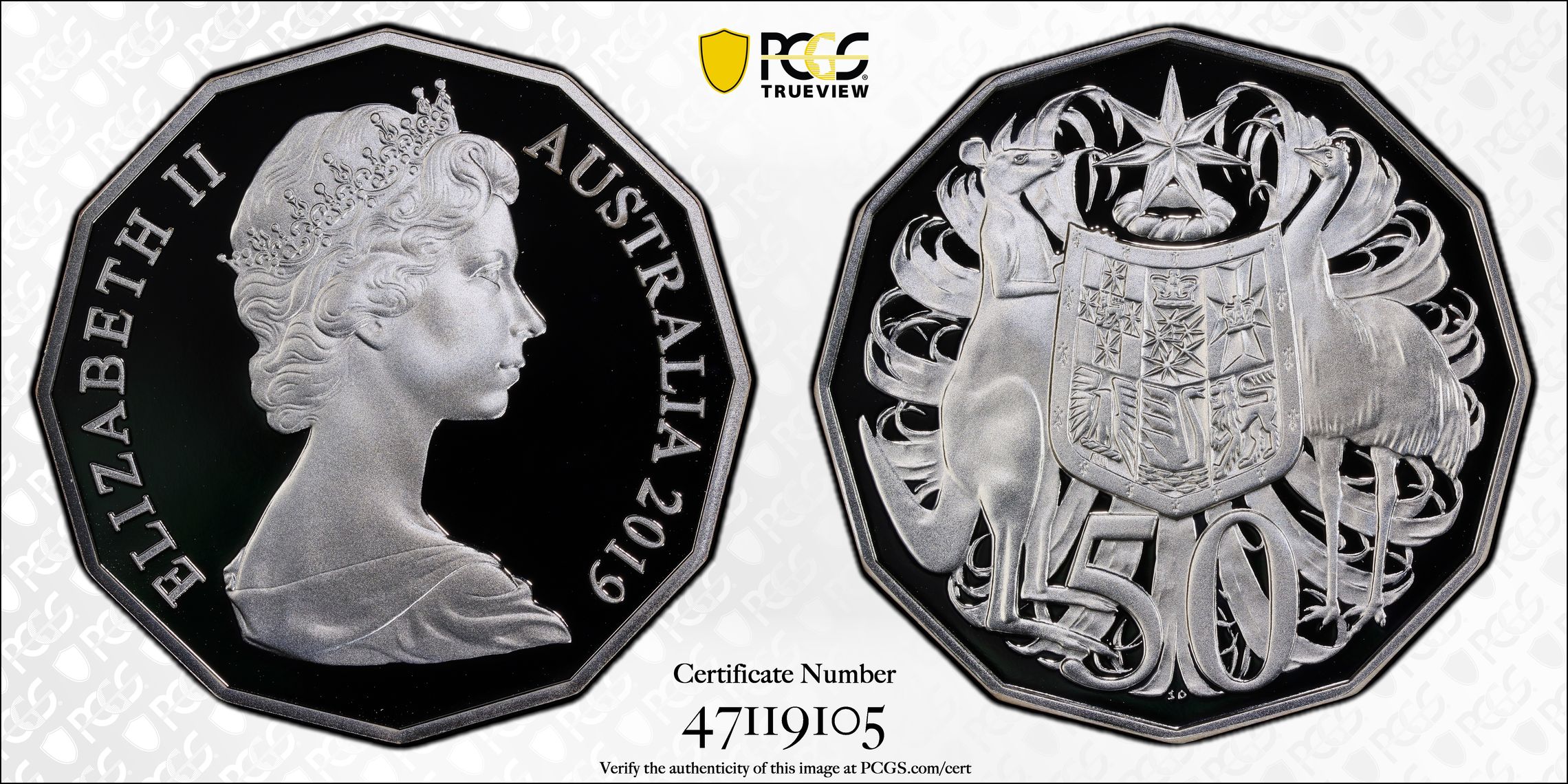 Dodecagon 50C 50th Ann. Ag A. Machin Effigy, Fifty Cent, 2019, PCGS PR70DCAM