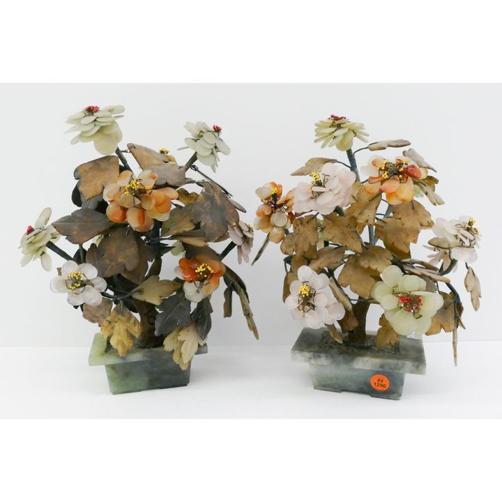 Pair Old Chinese Hardstone Trees Models- 12'' each