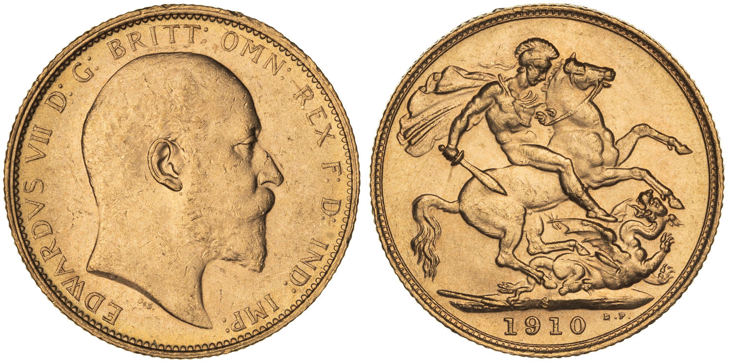 Edward VII, St George Reverse, Sovereign, 1910-S, UNC