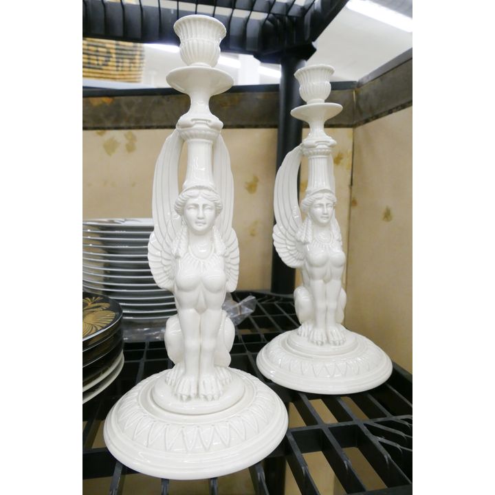 Pair Fitz & Floyd Egyptian Revival Sphinx Candlesticks dated 1977- 10"