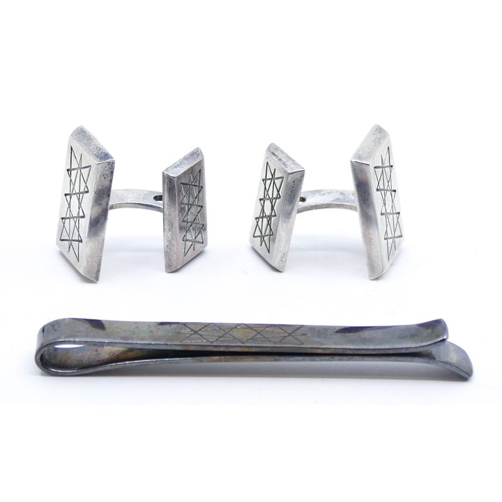 Box Strand Denmark Sterling Cufflinks & Tie Clip Set