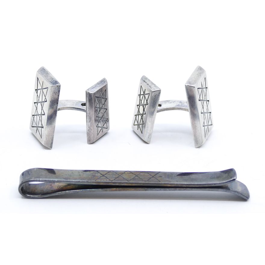 Box Strand Denmark Sterling Cufflinks & Tie Clip Set