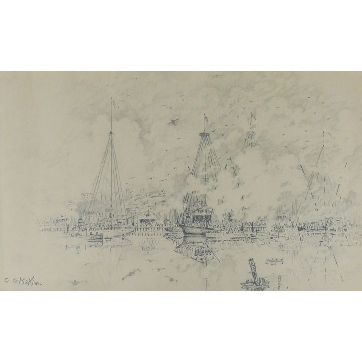 C.C. McKim ''Untitled'' (Harbor Battle Scene) Graphite