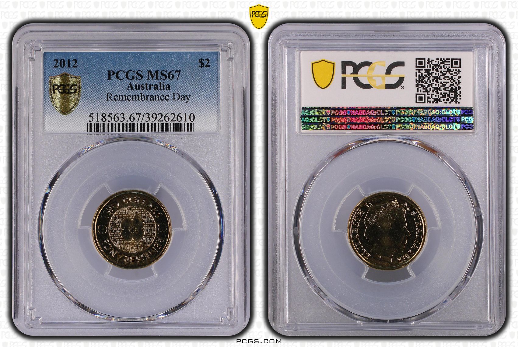 Remembrance Day, Two Dollar, 2012, PCGS MS67