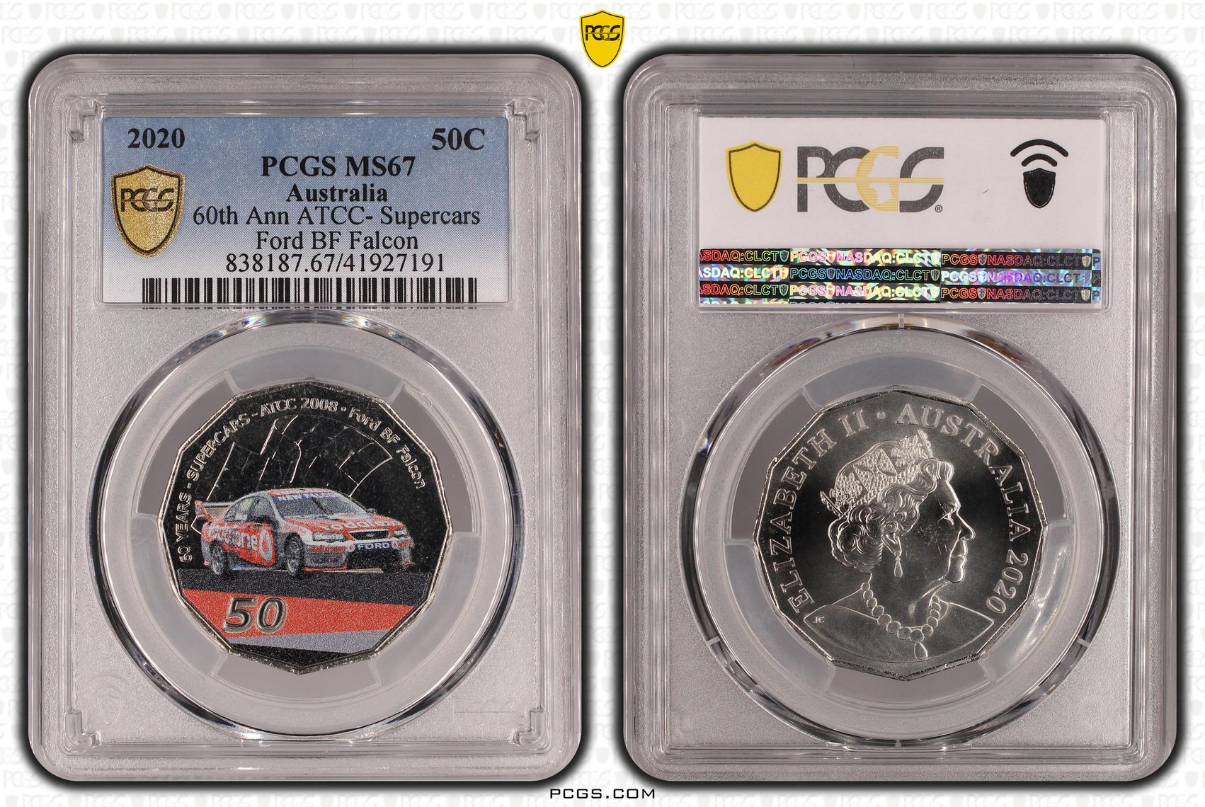 2020 Australia Fifty Cent, 50c 60th Ann ATCC- Supercars Ford BF Falcon PCGS - MS67 -191