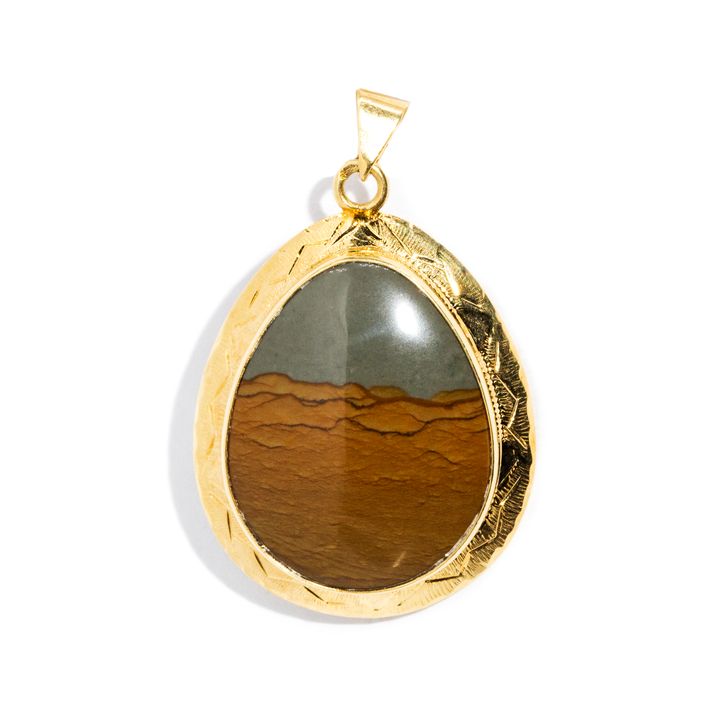 Vintage Lendscape Agate 14ct Gold Pendant,