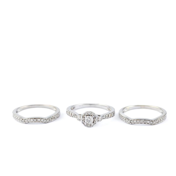 Three Diamond Ring Set 10ct Gold