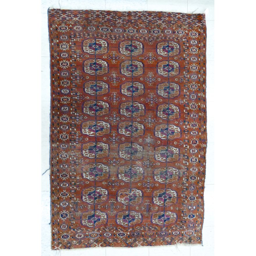 Antique Turkoman Tekke Oriental Rug 5'5''x3'6'' - Heavy wear