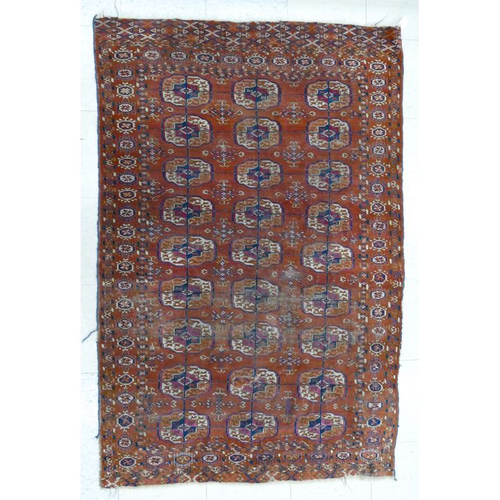 Antique Turkoman Tekke Oriental Rug 5'5''x3'6'' - Heavy wear