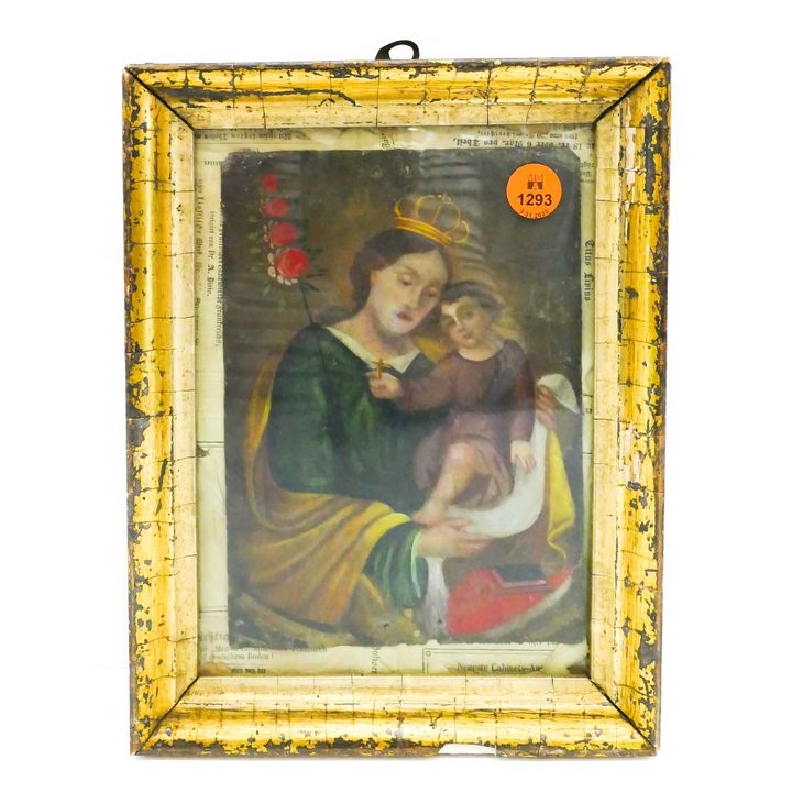 Antique Spanish Religious Retablo Framed- 9.5x7''