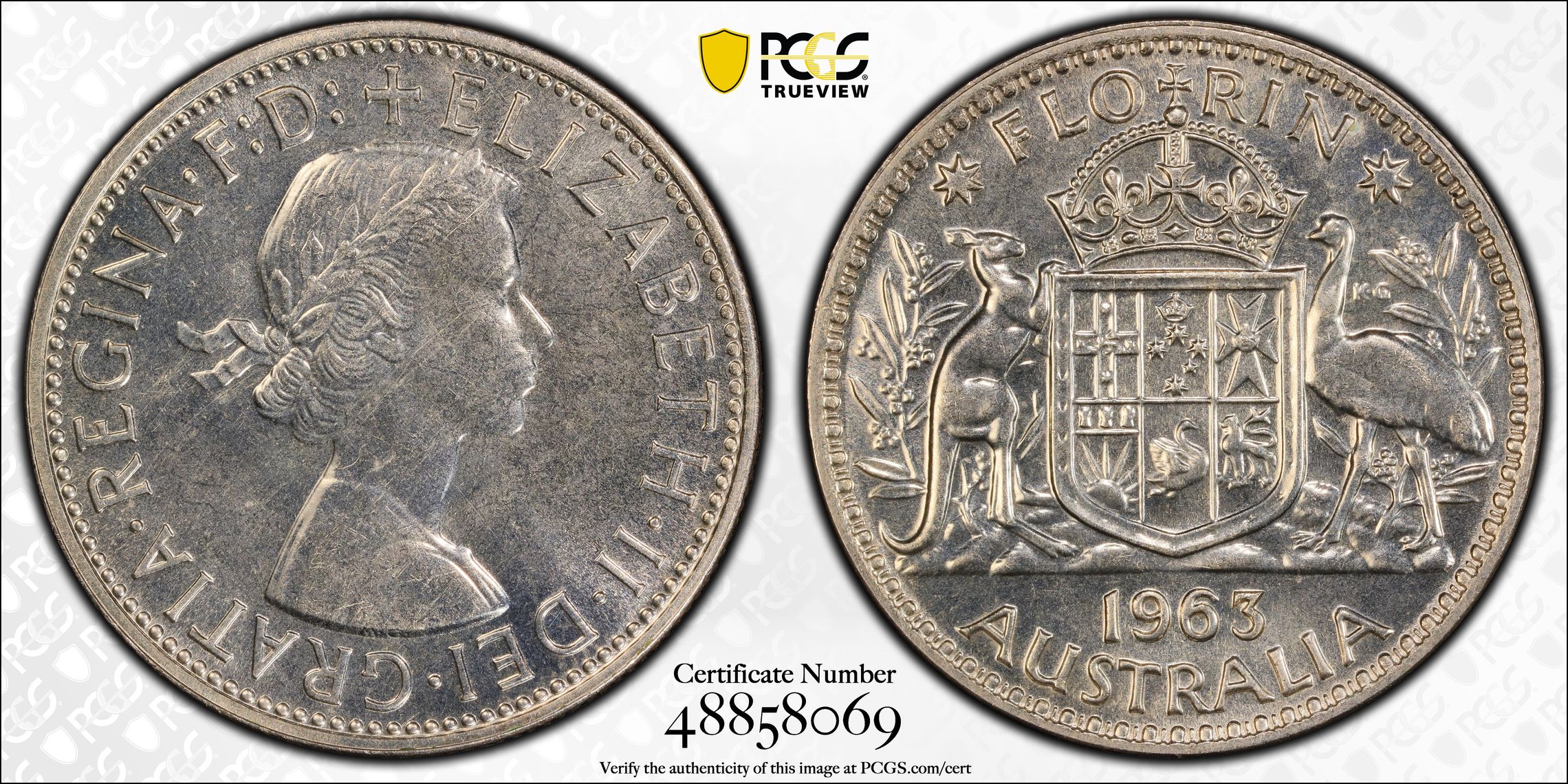 Elizabeth II, Florin, 1963, PCGS PR64