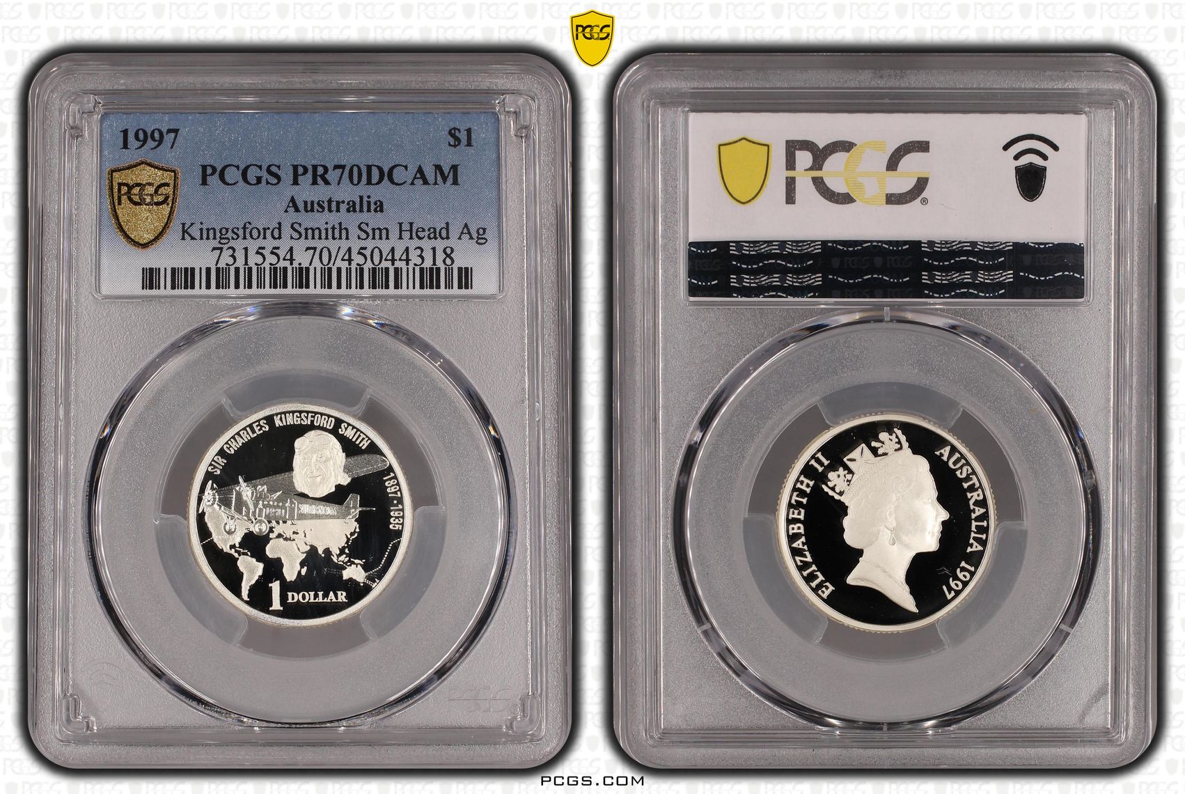 Kingsford Smith Sm Head Ag, One Dollar, 1997, PCGS PR70DCAM