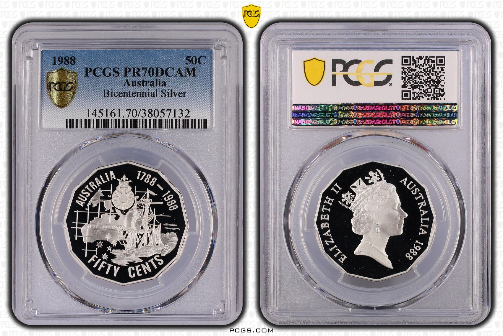 265 · 1988 Australia Fifty Cent, 50c Silver Proof Bicentennial Silver PCGS - PR70DCAM POP 30/0 -132