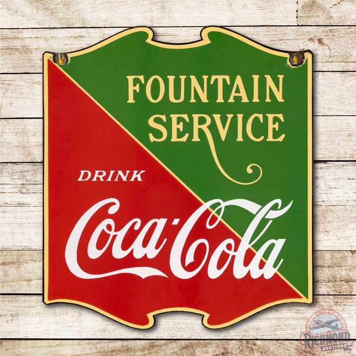 1933 Drink Coca-Cola Fountain Service "Check Mark" Porcelain Sign TAC 9
