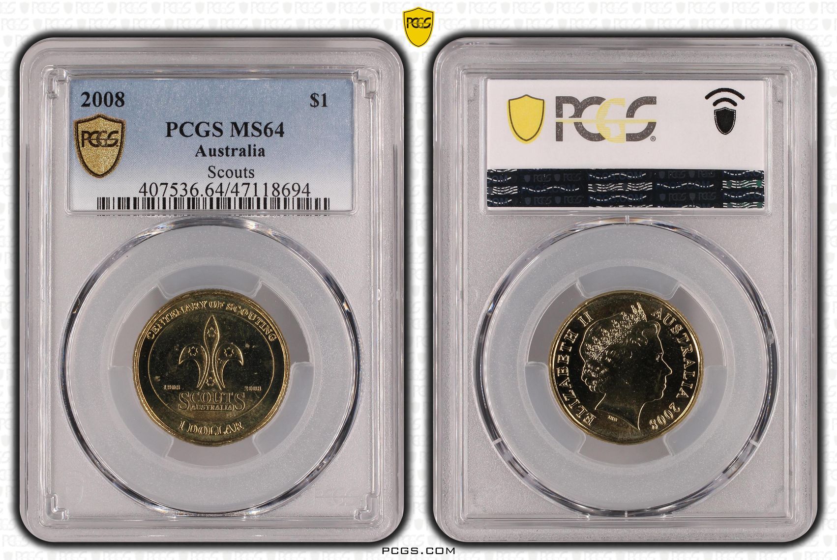 Elizabeth II, Scouts, One Dollar, 2008, PCGS MS64