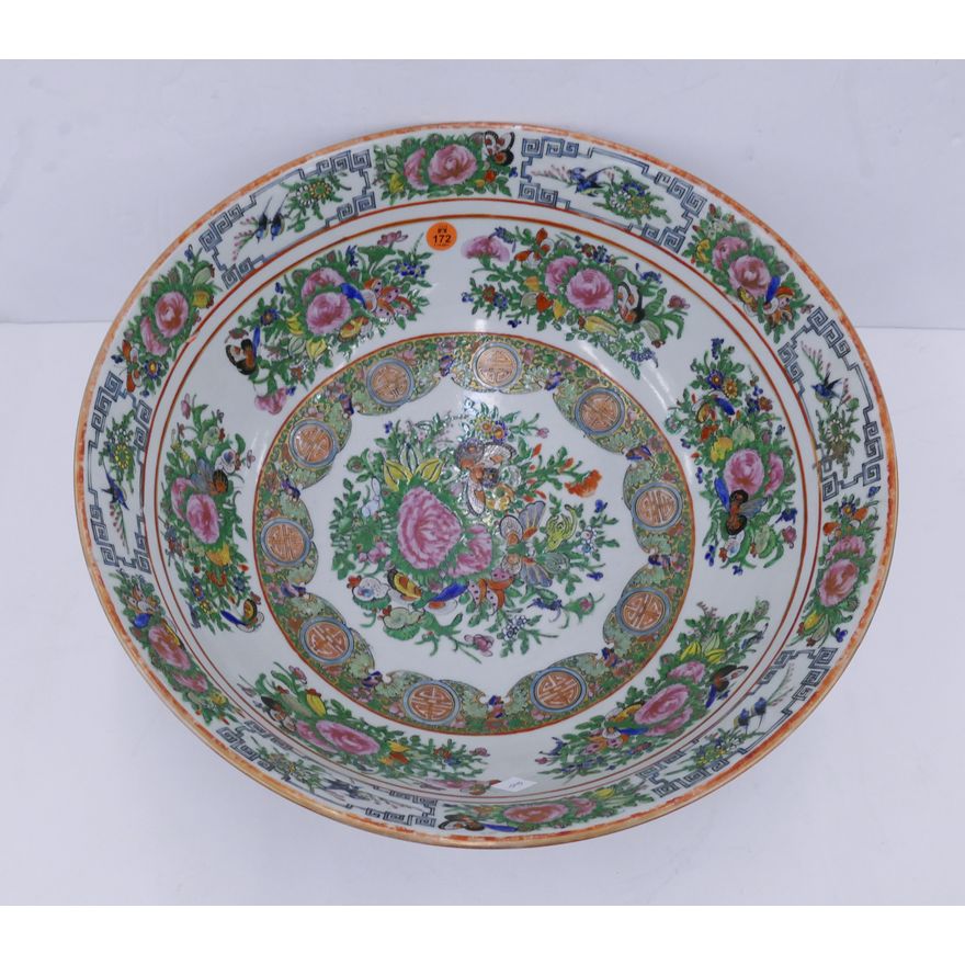 Chinese Republic Canton Porcelain Butterfly Punch Bowl- 6.5 x 15.5''