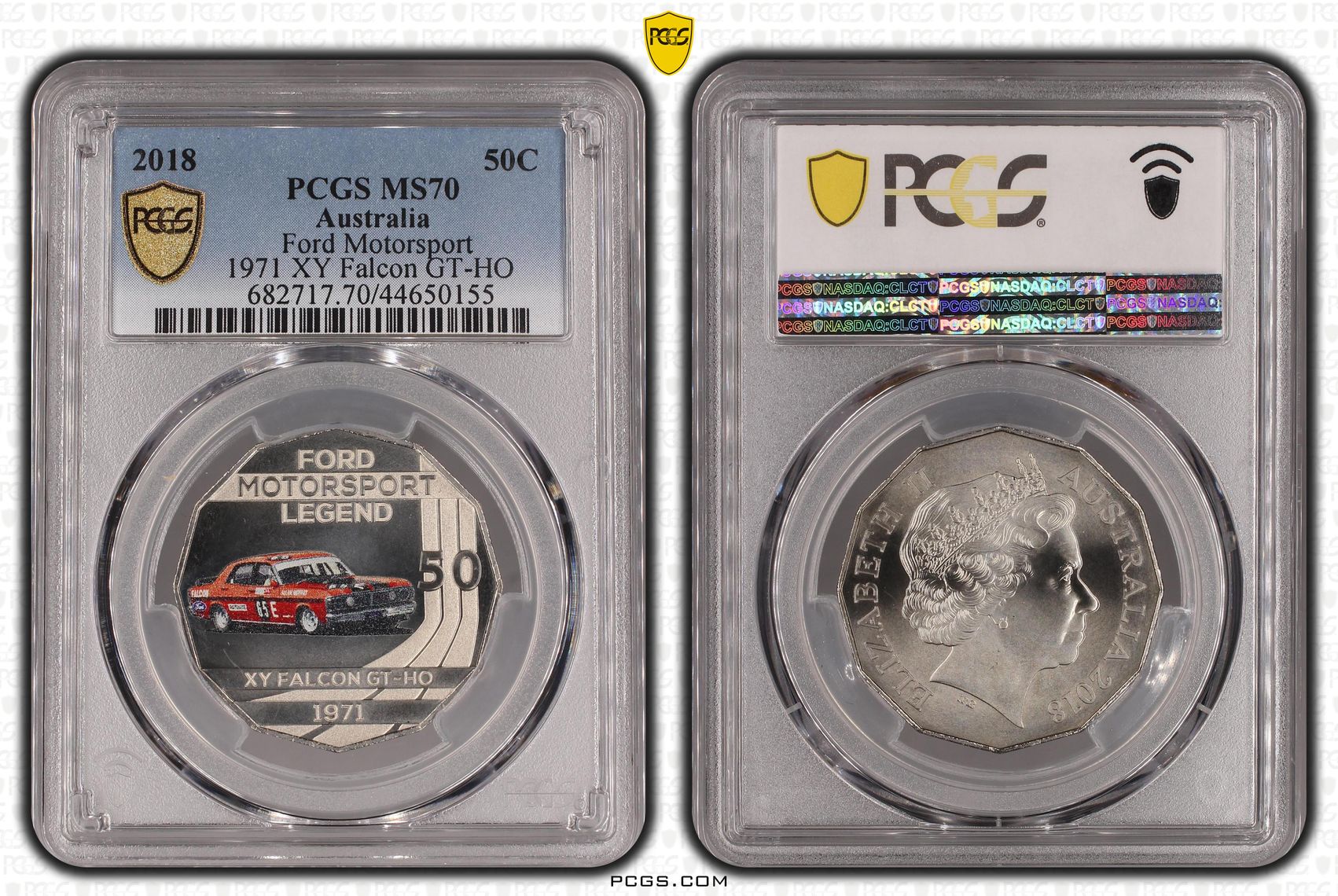 149 · 2018 Australia Fifty Cent, 50c Ford Motorsport - 1971 XY Falcon GT-HO PCGS - MS70 POP 3/0 -155