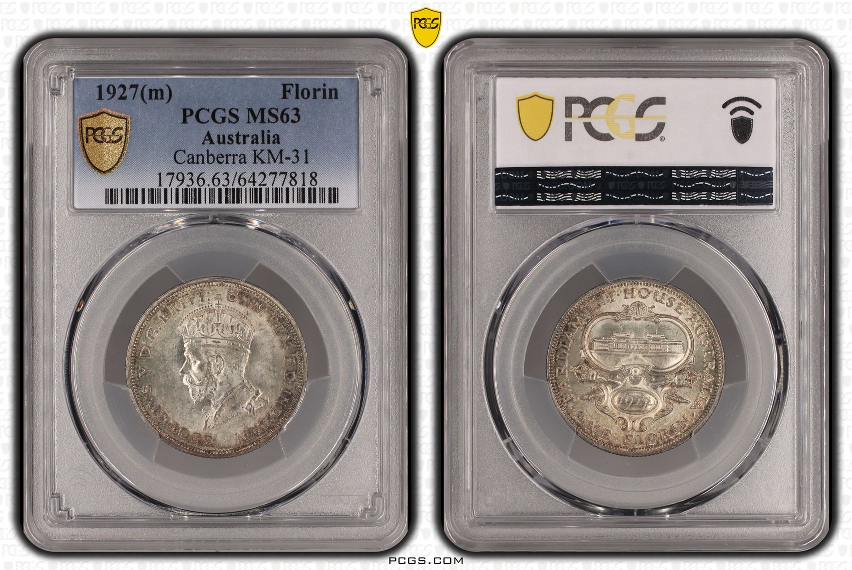 George V, Canberra, Florin, 1927, PCGS MS63