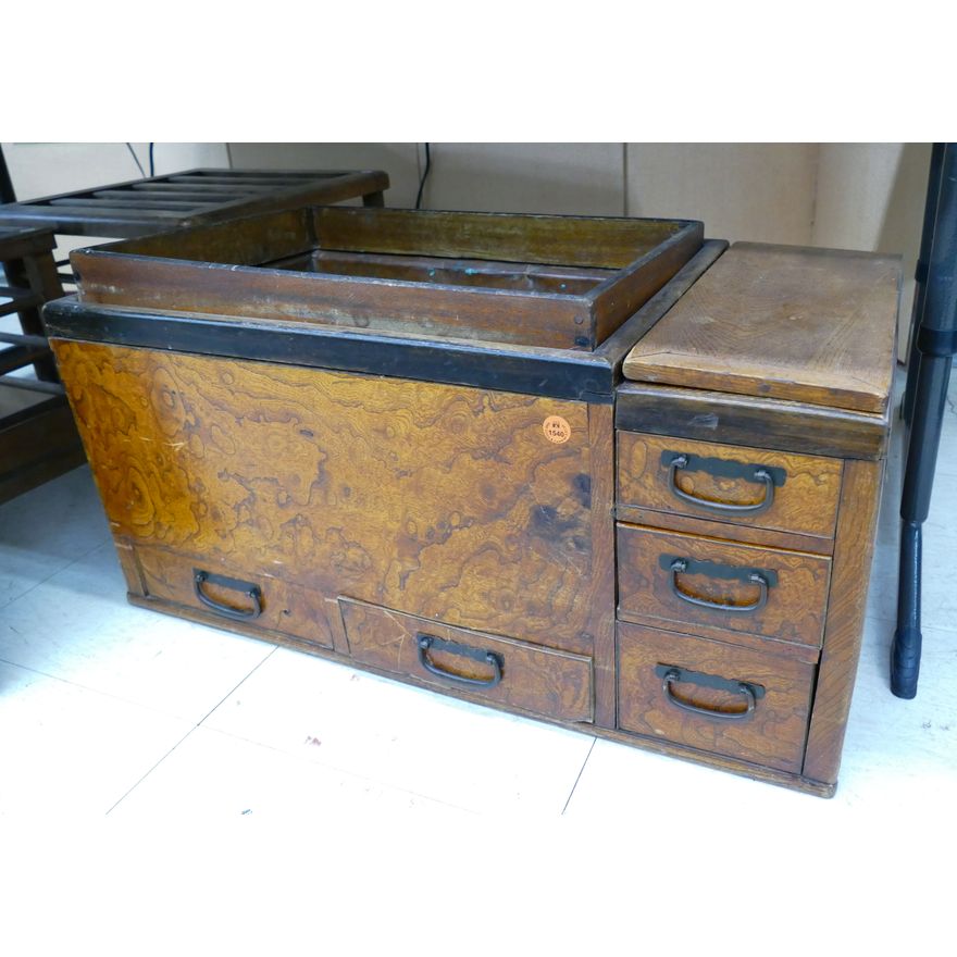 Antique Japanese Wood Hibachi 13''x26''x14''