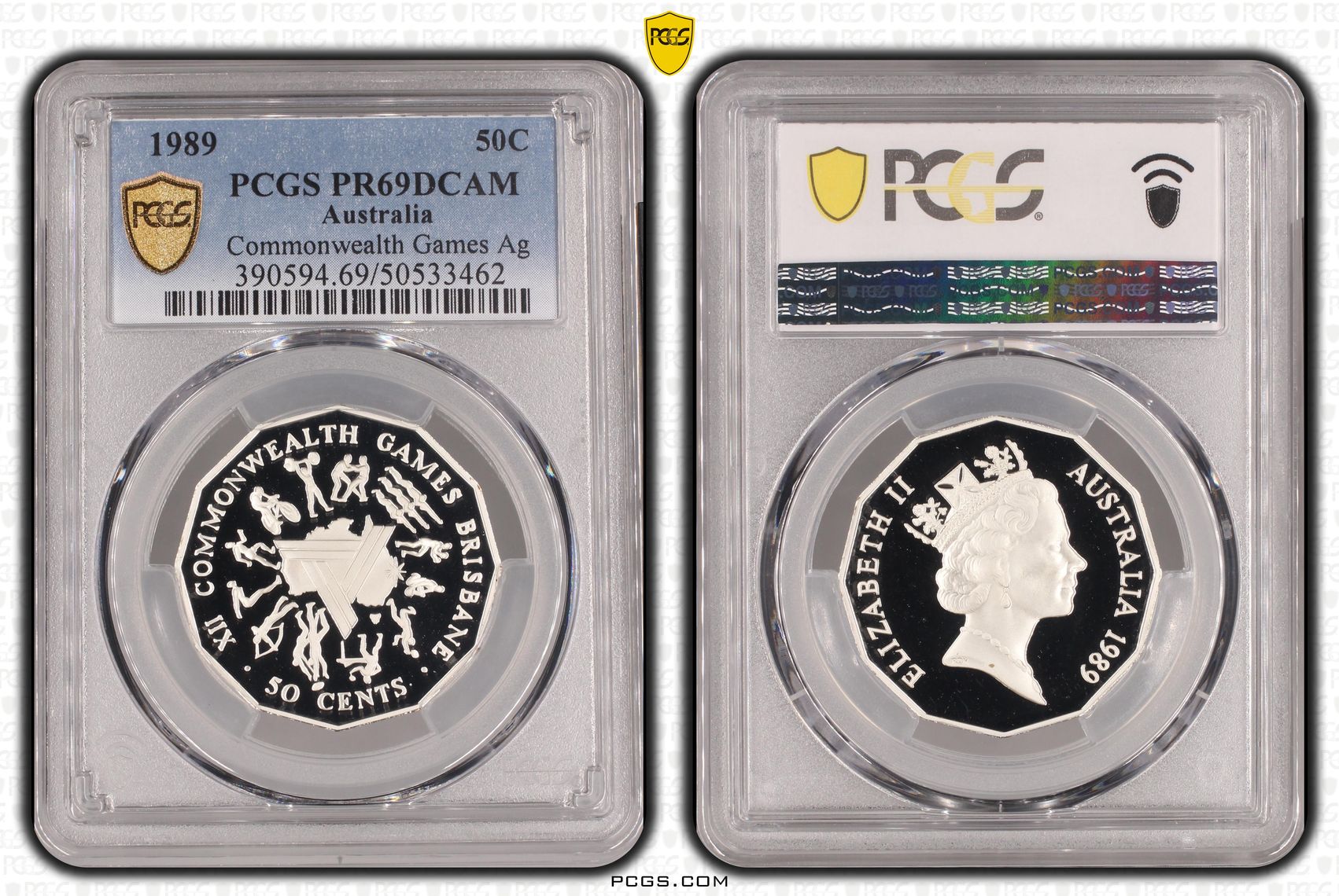 Commonwealth Games Ag, Fifty Cent, 1989, PCGS PR69DCAM