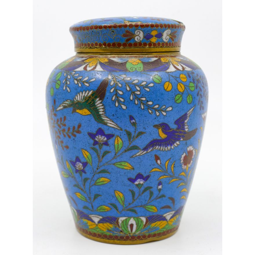 Meiji Japanese Cloisonne Covered Bird Jar 4.25''
