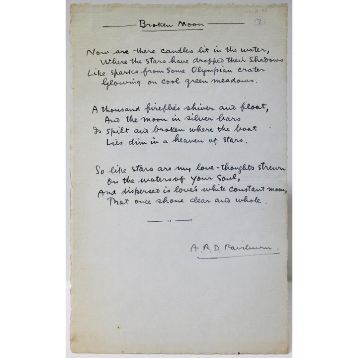 FAIRBURN, A.R.D - Manuscript Poem, 'Broken Moon'
