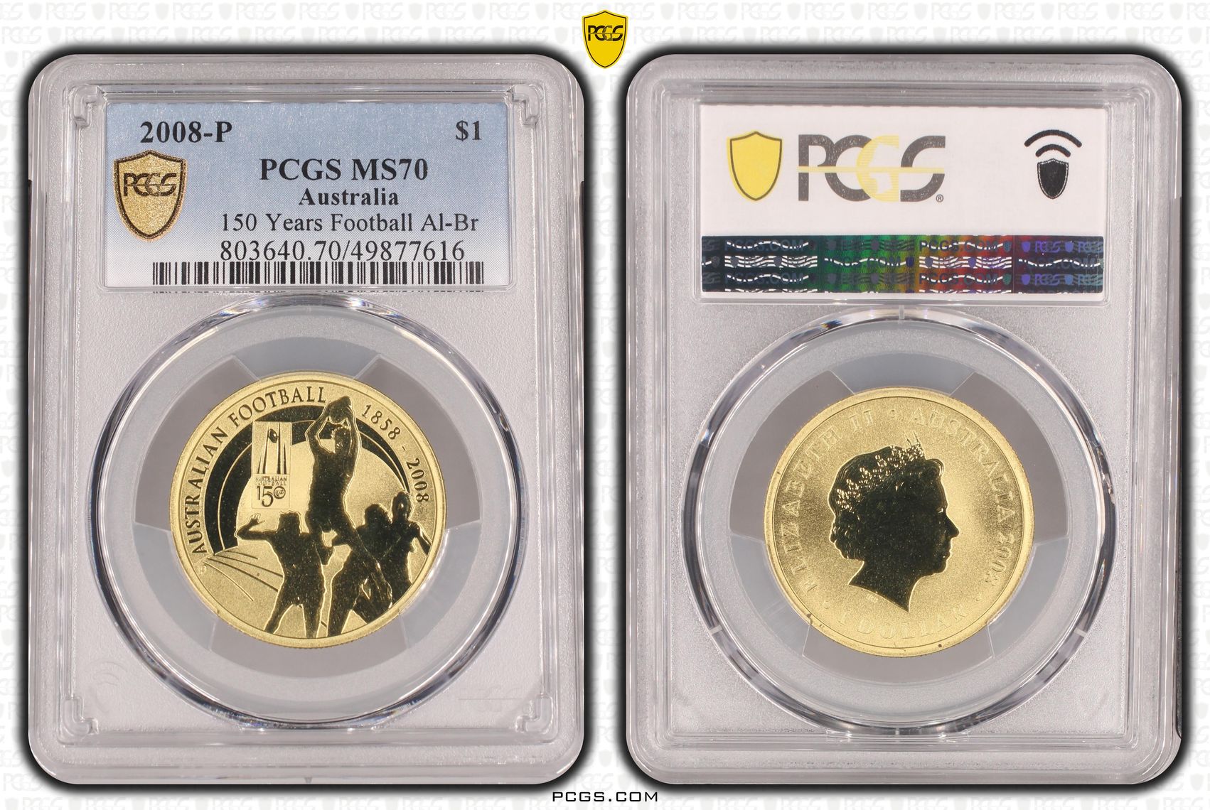150 Years Football Al-Br POP 1/0, One Dollar, 2008-P, PCGS MS70