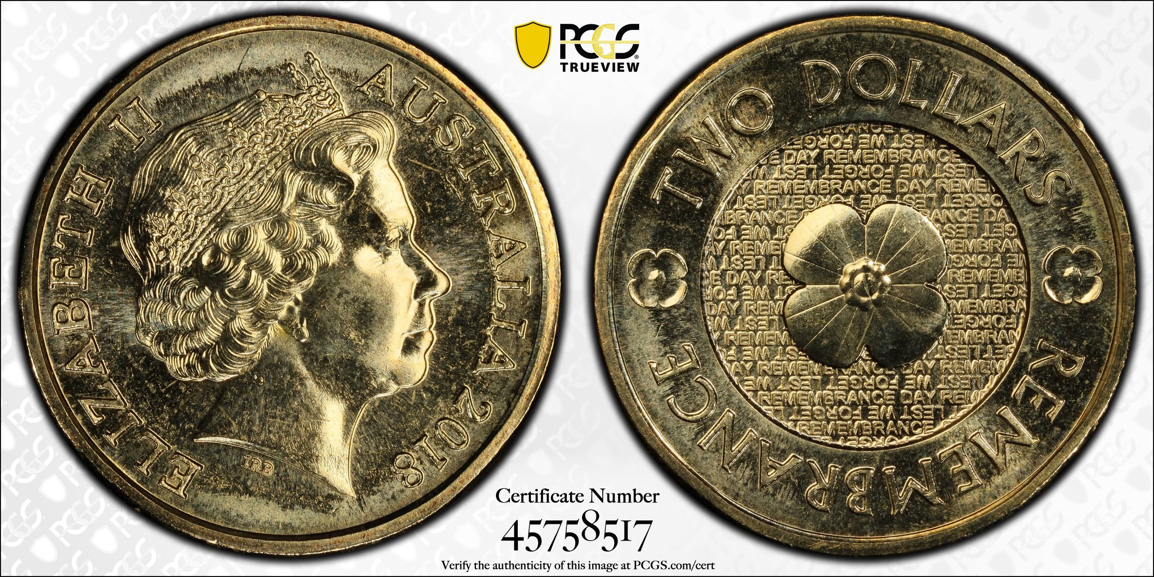 Remembrance Day Poppy 30th Ann. $2 Coin, Two Dollar, 2018, PCGS MS67
