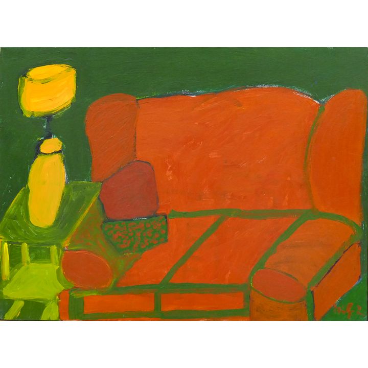 Robert Gilpin ''Orange Sofa'' Oil on Canvas Framed 13.5''x17.5''