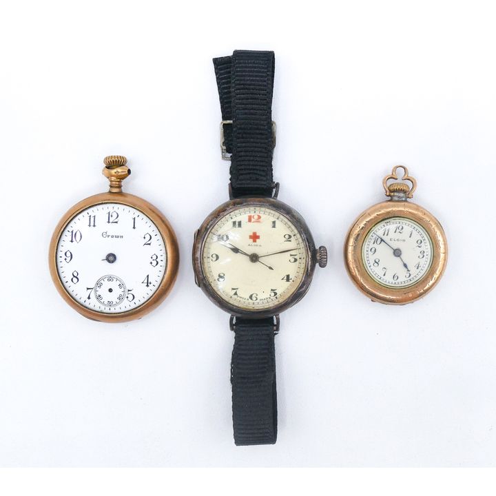Box 3pc Antique Pocket & Wrist Watches