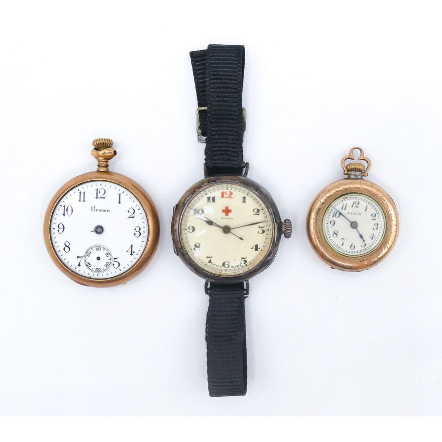 Box 3pc Antique Pocket & Wrist Watches